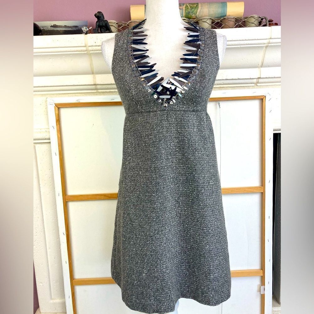 Anna Sui for Target edgy tweed dress/ jumper w/ metal petal collar open back